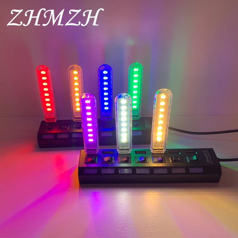 lampe led 8leds rouge jaune vert bleu blanc chaud blanc froid moderne câble usb