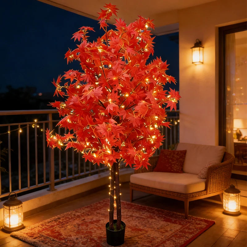 arbre artificiel rouge feuilles brillantes moderne intérieur décoration maison 160cm ecofriendly