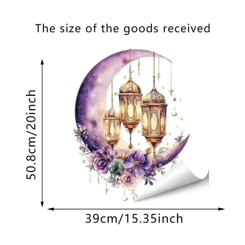 décoration ramadan stickers muraux lanternes colorées lune étoiles dorées floral violet vert rose artisanal