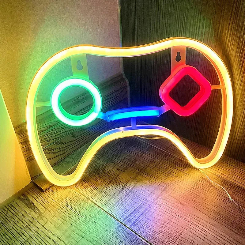 décoration lumineuse led symboles playstation manette jeu couleurs variées gaming moderne
