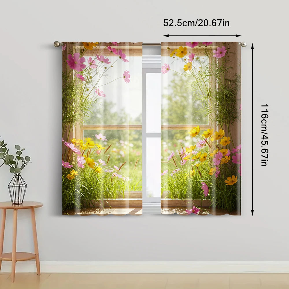 rideau fleuri multicolore semi transparent moderne polyester pièces decoration festive