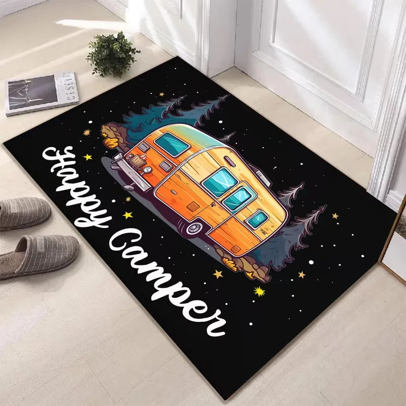 tapis d'entrée moderne antibactérie antidérapant 30x50cm 40x60cm 50x80cm motif camping bienvenue