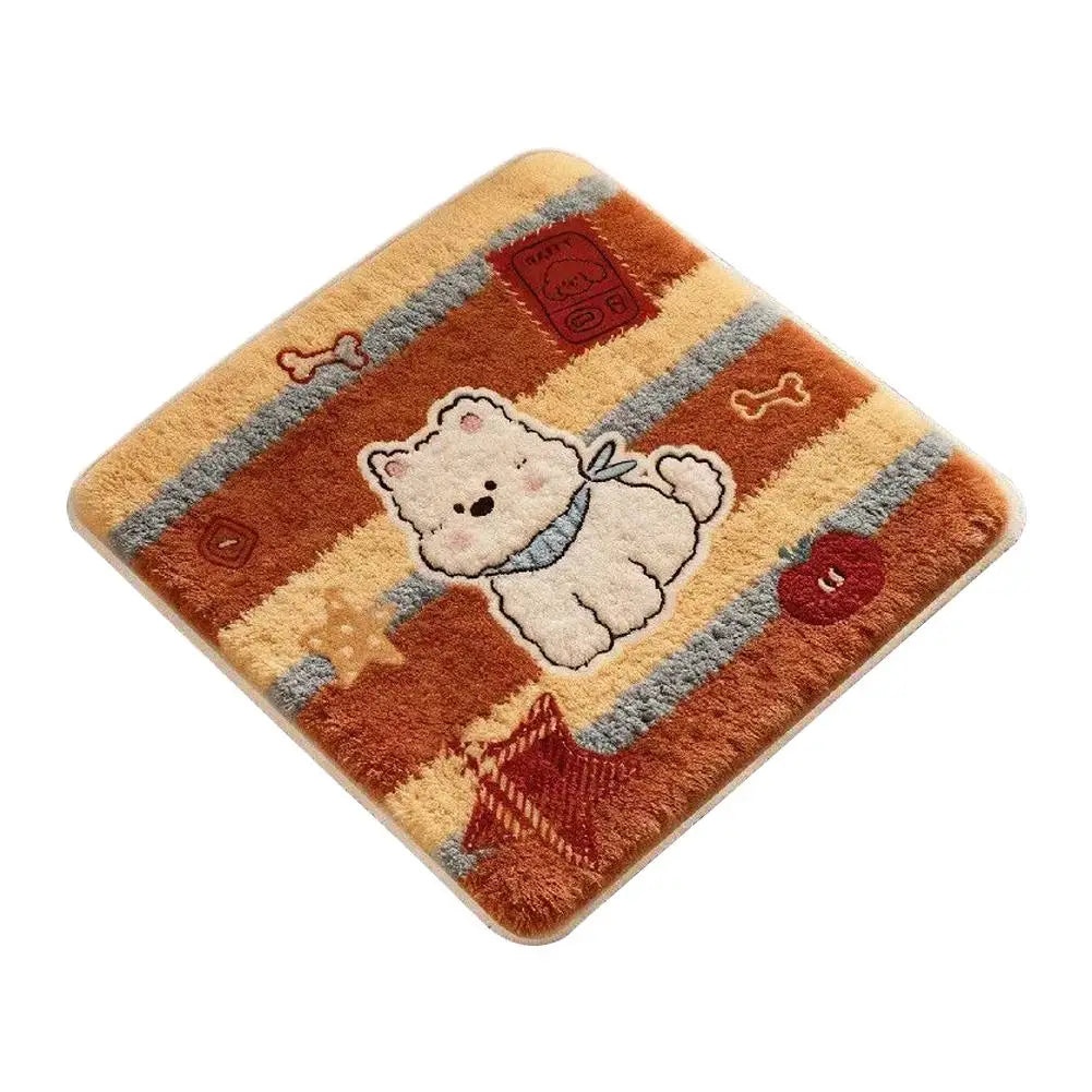 coussin carré doux cartoon chats chiens beige antidérapant fibre polyester lavable