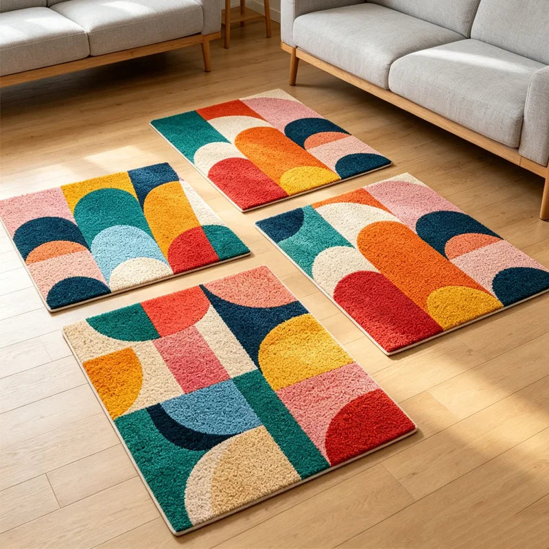 kit broderie tapis crochet motif géométrique multicolore moderne doux décoration intérieur maison diy