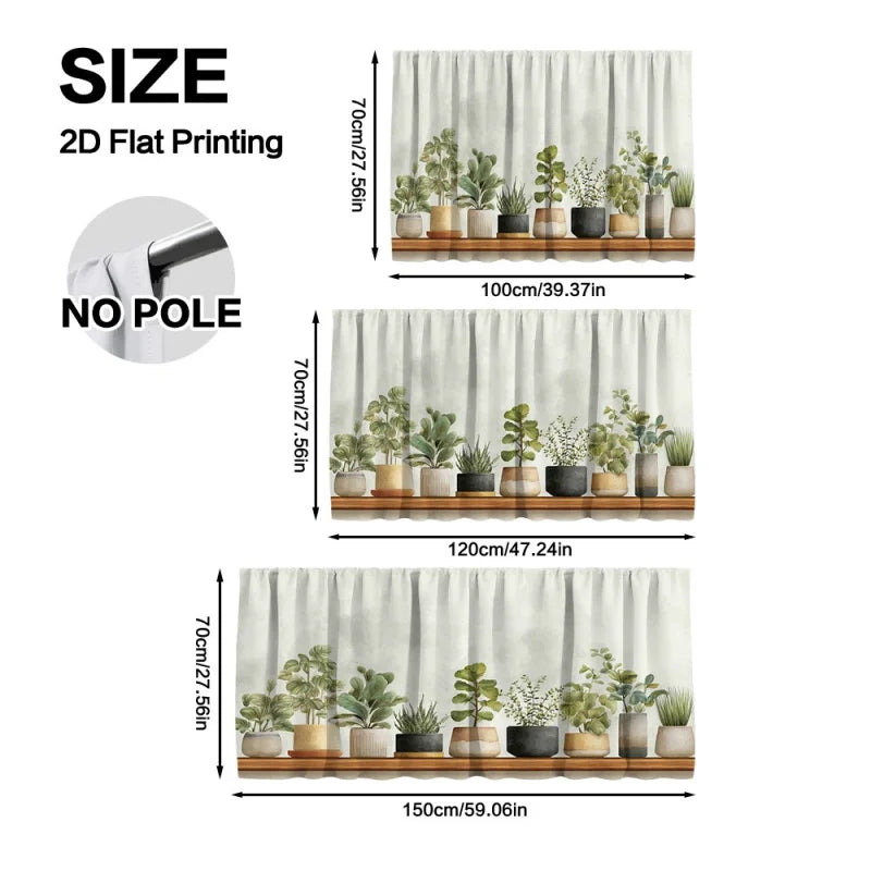 rideau moderne plante verte pots différents cuisine opacité clips fixations polyester machine wash