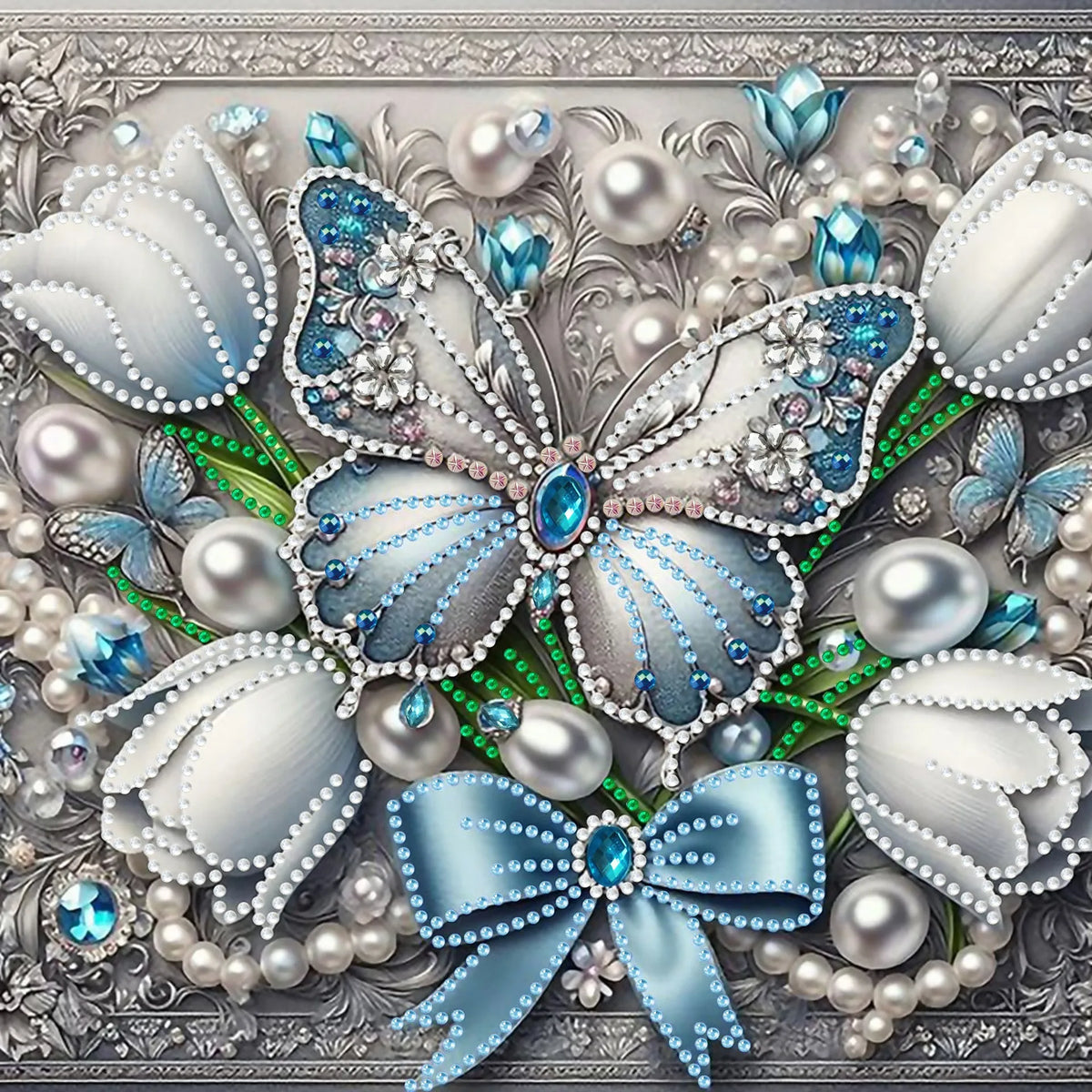 peinture diamant kit artisanal fleurs oiseaux motifs floraux strass adhésif plateau plastique gomme guide