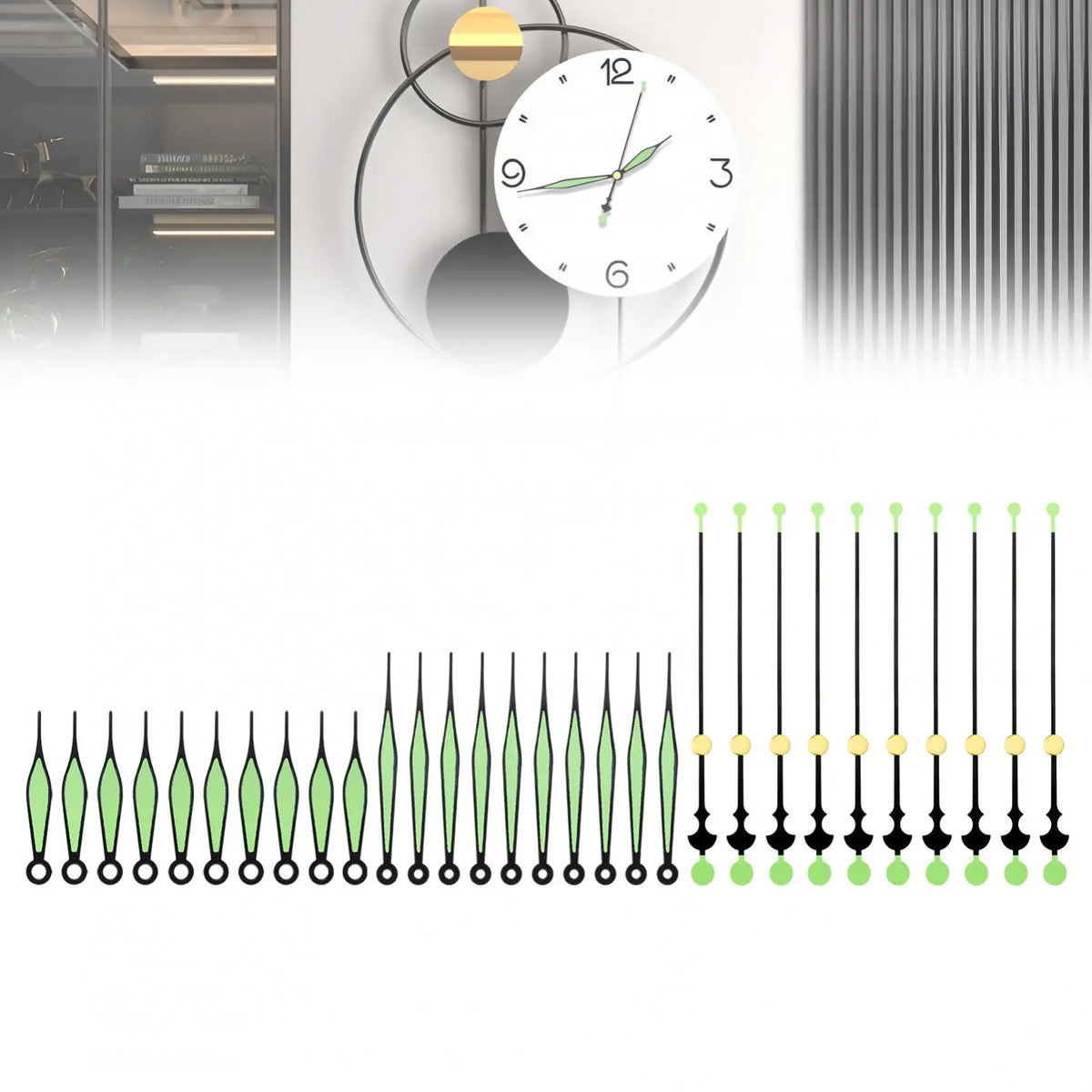 aiguilles montre vert clair noir blanc lisses modernes horloges murales remplacement bricolage quartz