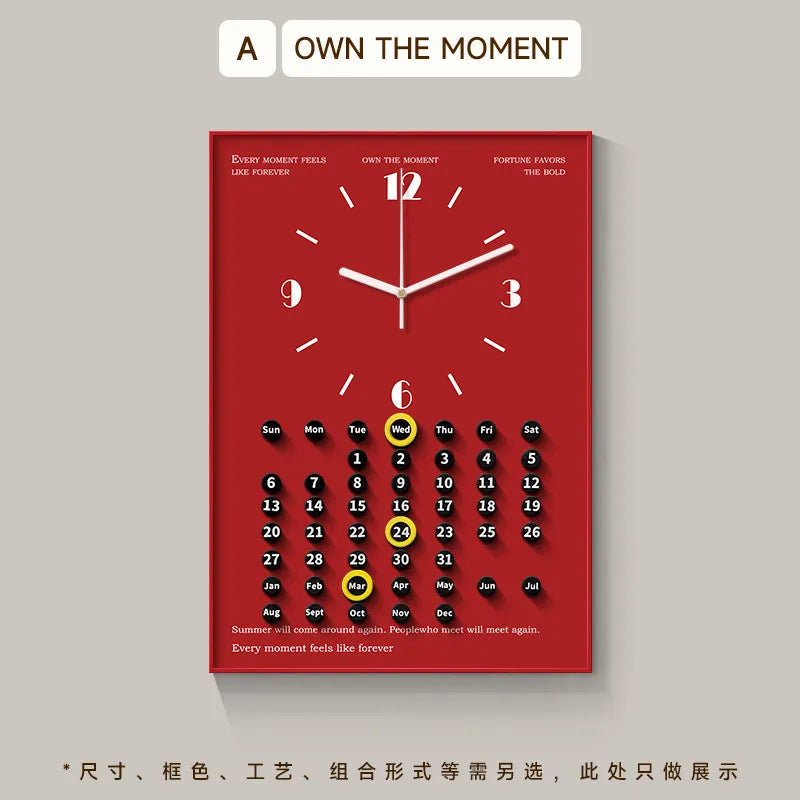 horloge murale moderne mécanique calendrier unique antique rouge noir minimaliste