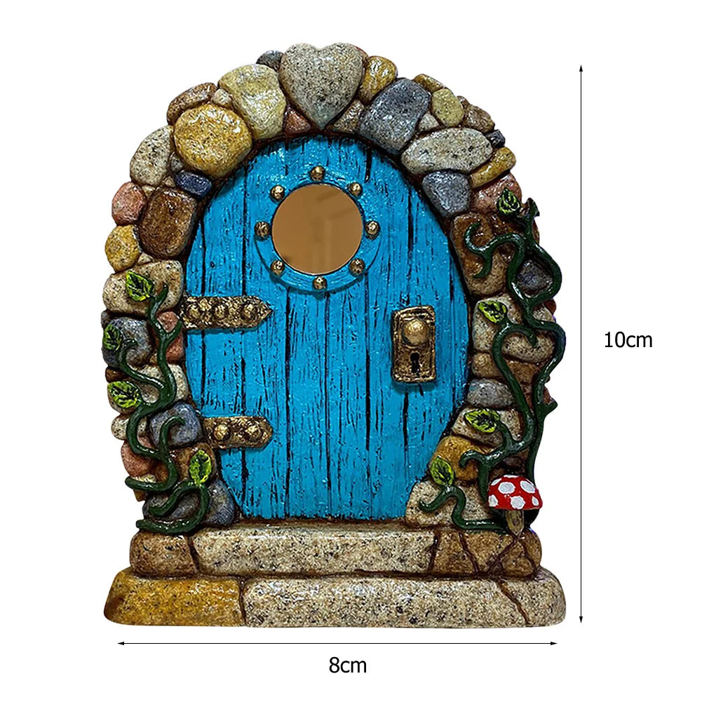 décoration jardin porte miniature bois mascotte bleu rose vert marron fantaisie rustique