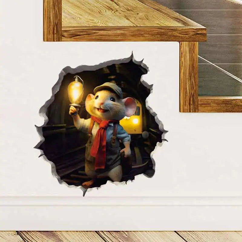 Autocollant mural trou de souris mignon