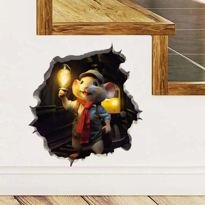 Autocollant mural trou de souris mignon