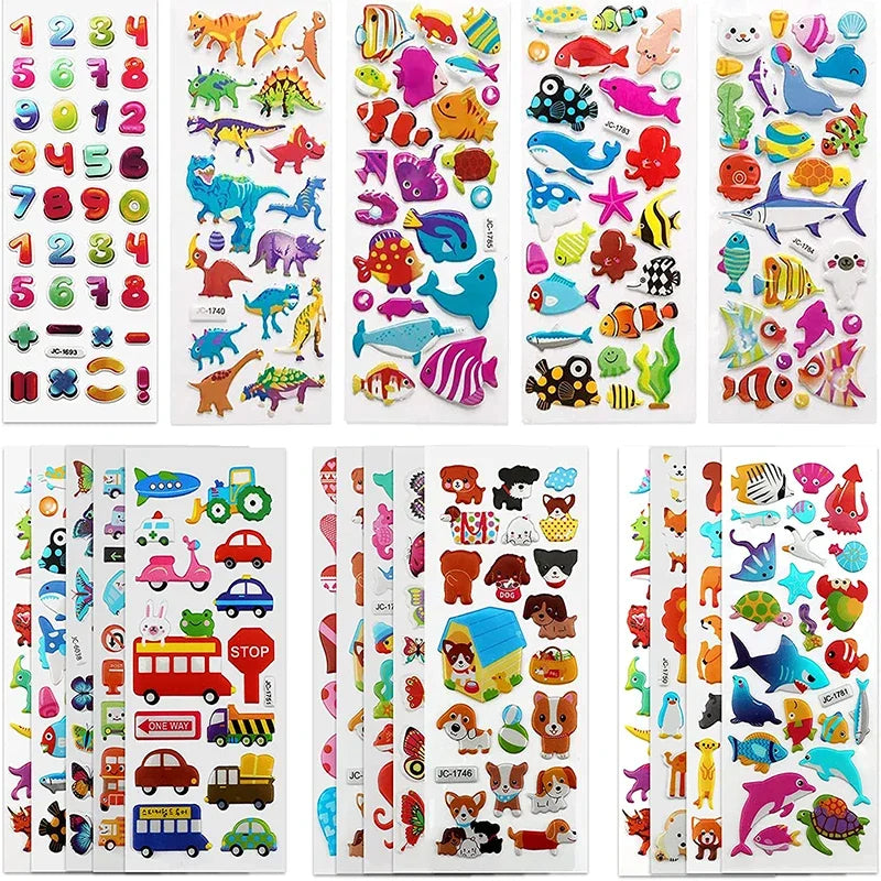 sticker 3d multicolore animaux fruits chiffres scrapbooking deco journal enfants cartoonaufs clips