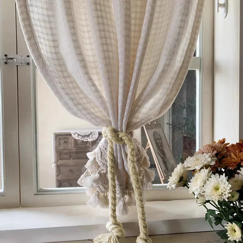 corde rideaux beige clair tissée rustique bohème adhésif franges tassel 86cm total length one
