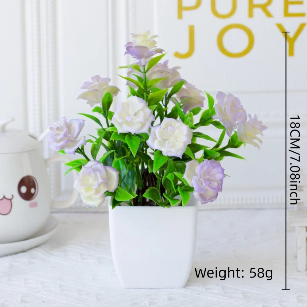 décoration extérieure plante artificielle moderne pot carré blanc branches feuilles vertes fleurs violettes minimalisteextérieur