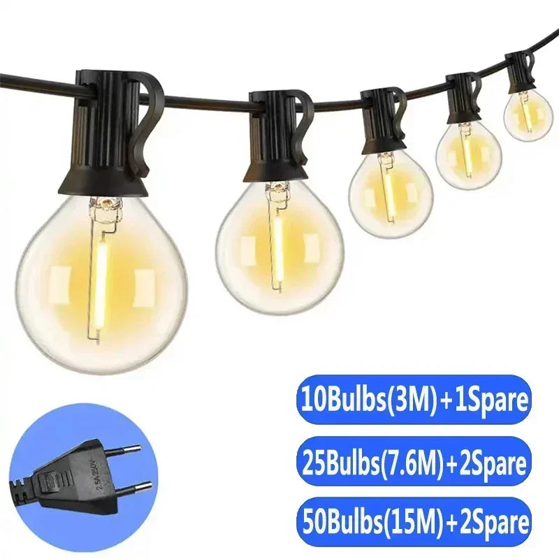guirlande lumineuse extérieure boules transparentes jaune doré ip44 led clips câble moderne étanche connectableextérieur