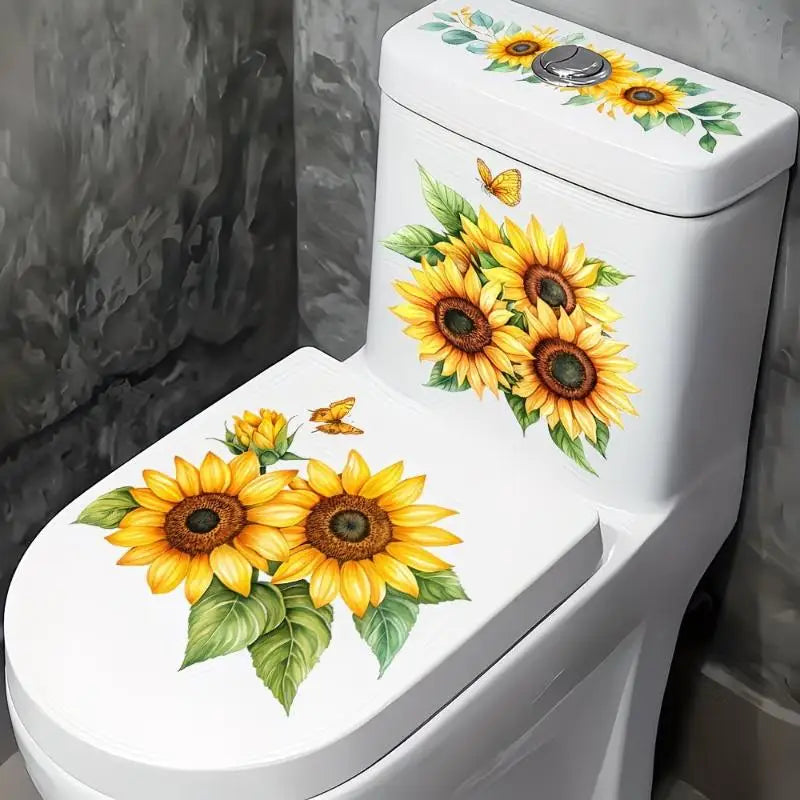 cache wc adhésif moderne fleurs colorées tulipes roses pivoines blanc amovible salle bain décoration
