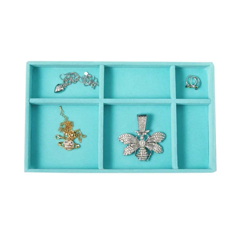 présentoir bijoux boîte turquois velours moderne pendentifs boucles d'oreilles rangement organisation plateau