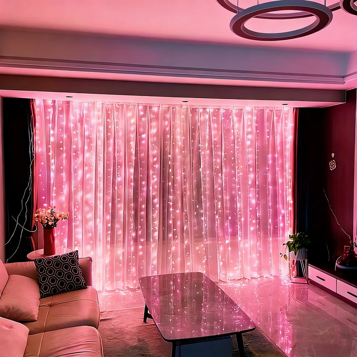 rideau lumineux led rose translucide moderne 300cm 300cm télécommande usb