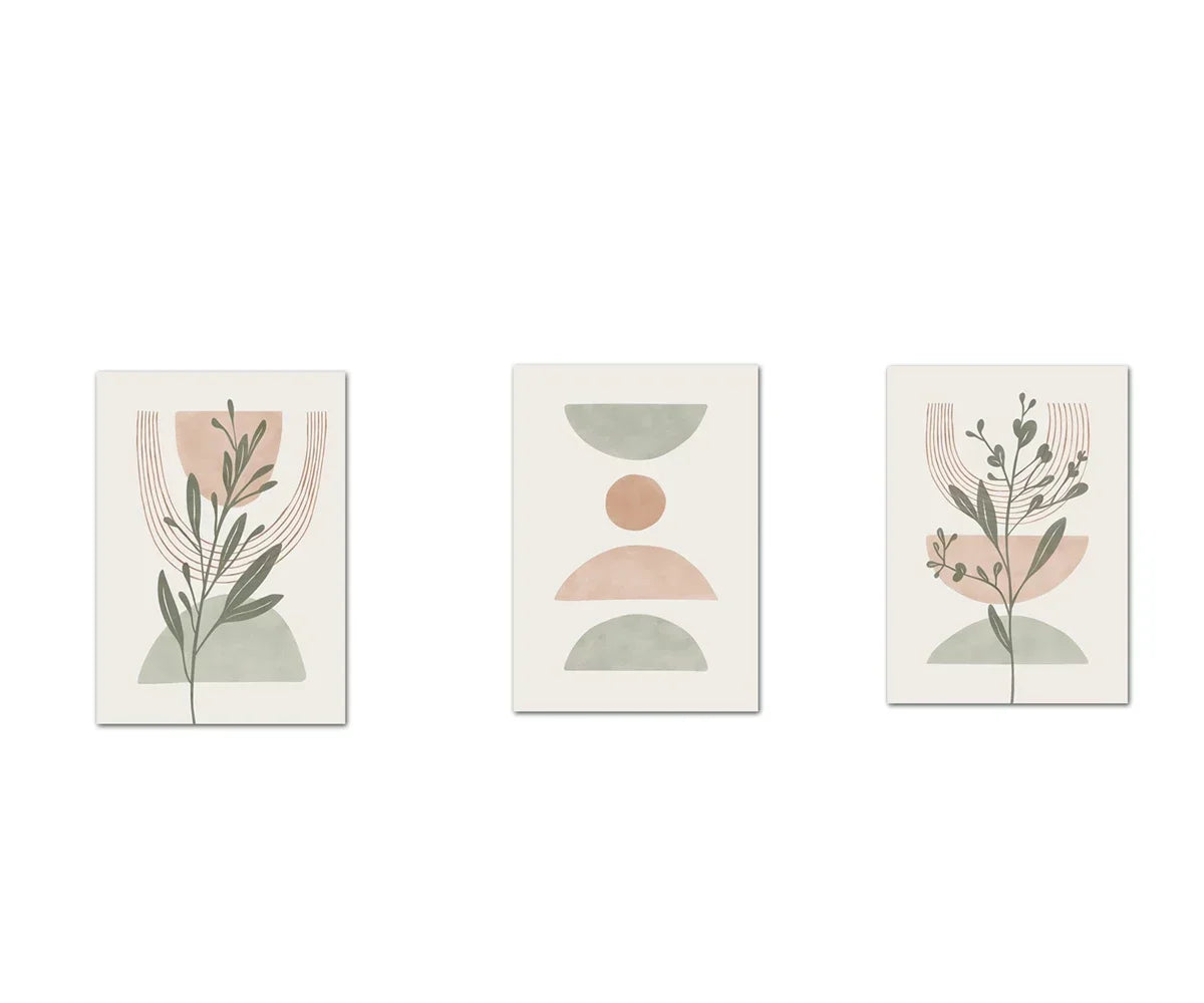 affiches art abstrait géométrique contemporain minimaliste beige vert rose gris vertical sans cadre toile