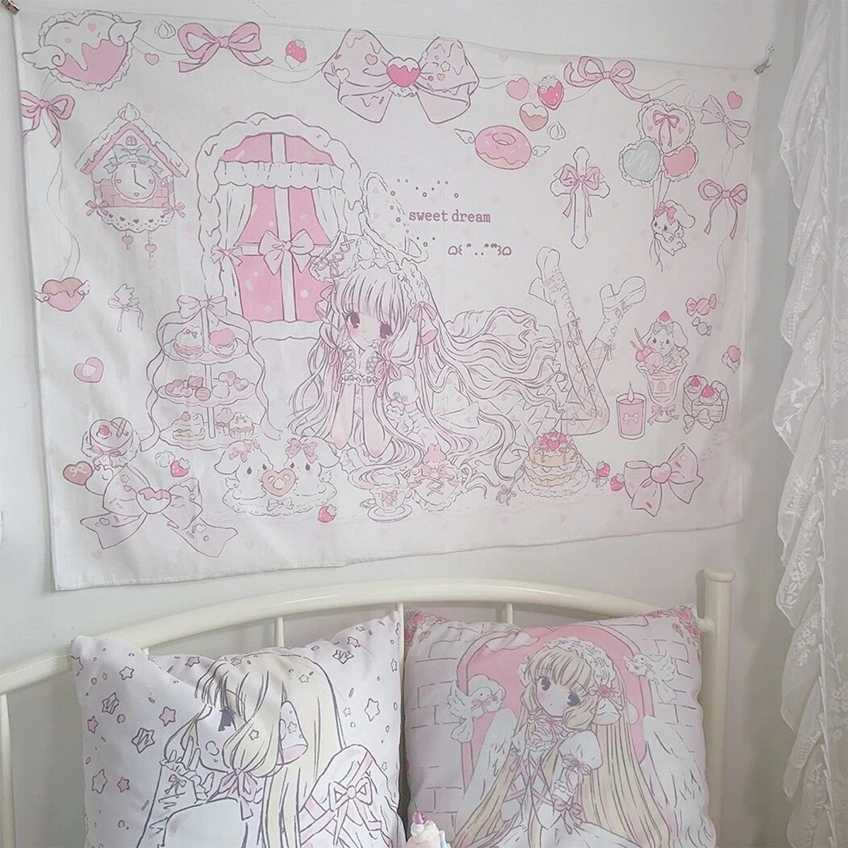 Tapisserie murale rose motif cartoon pour chambre fille