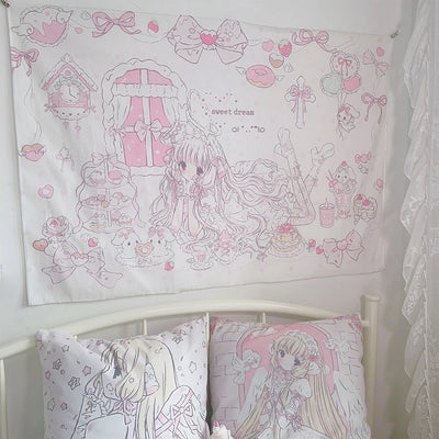 Tapisserie murale rose motif cartoon pour chambre fille