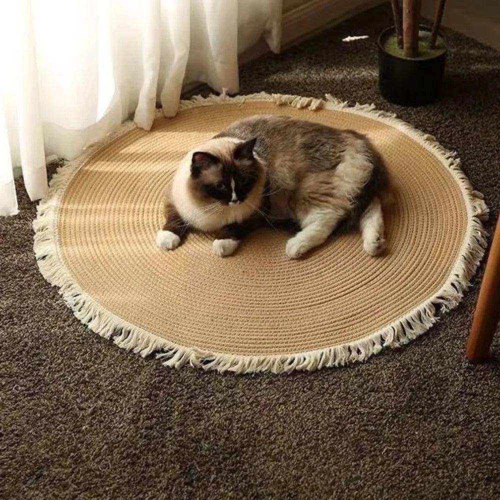 tapis rond boho spirale concentrique franges beige clair facile entretien 40cm 60cm rustique