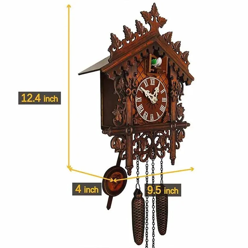 horloge murale coucou marron clair motifs sculptés chiffres romains ancien rustique pendule oiseau