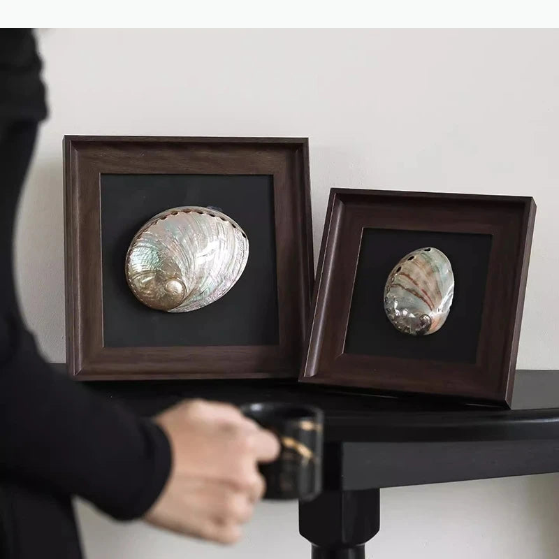 décoration murale coquilles naturelles classiques cadre brillant noir marron salon chambre affichage ornement traditionnel