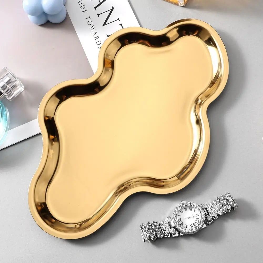 plateau métal argent rose gold or organisation bijoux moderne élégant noir vert iridescent