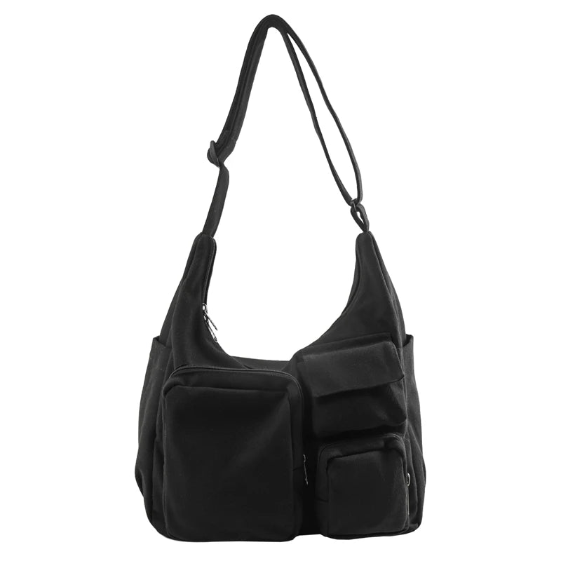 sac bandoulière toile unisexe marron clair poche intérieure zippée casual pratique poche avant multi
