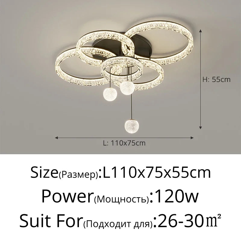 plafonnier led moderne noir doré blanc cristaux élégant boule lumineuse