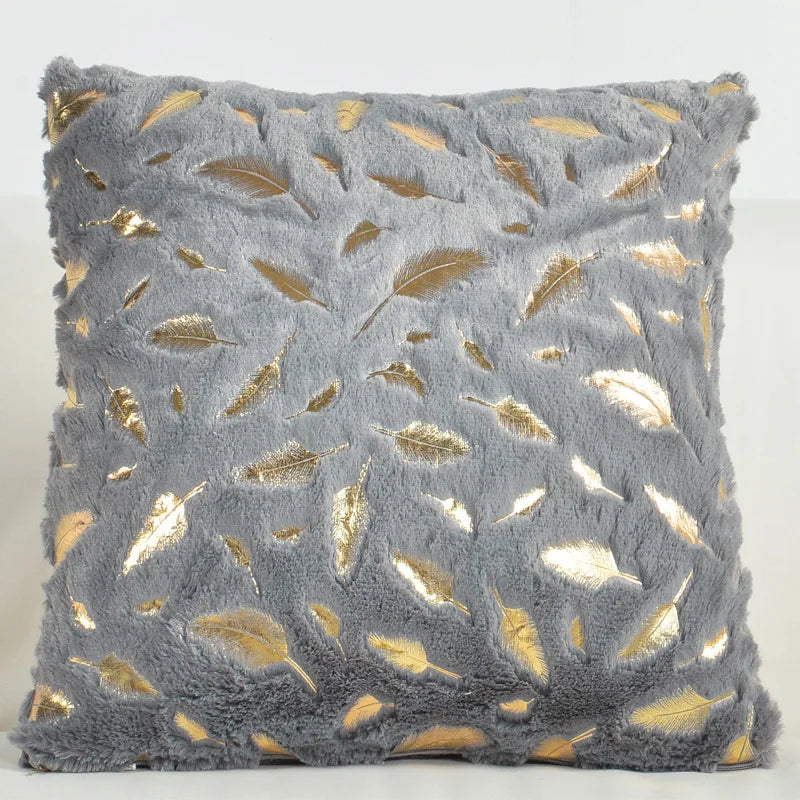 housses coussin plumes dorées fourrure moderne beige bleu rouge gris rose 43x43cm polyester respectueux