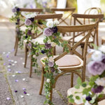 guirlandes florales artificielles roses feuilles vertes mariage romantique extérieur violet blanc bleu
