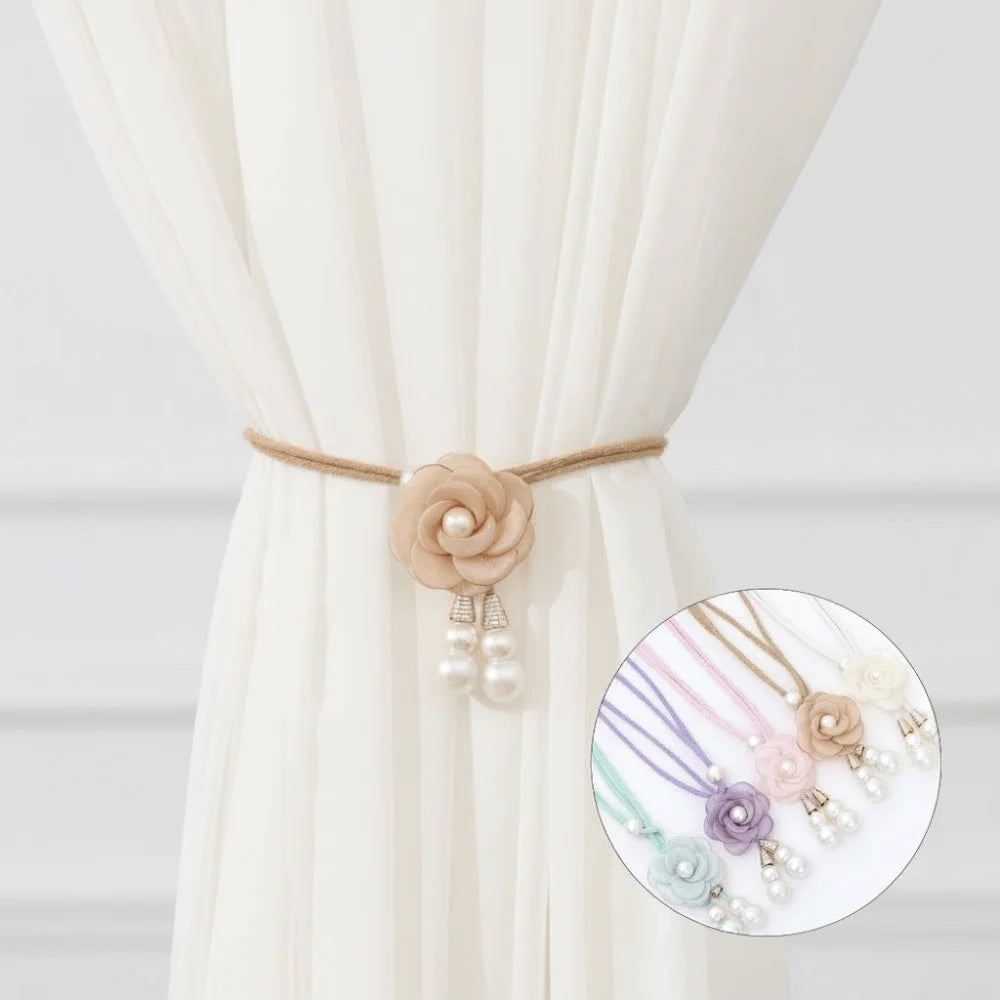 accessoires rideau fleurs cordon tressé rose violet beige blanc vert marronclair