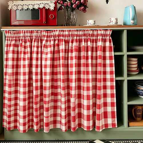 rideau carreaux rouge blanc plissé opaque classique fenêtre domestique polyester