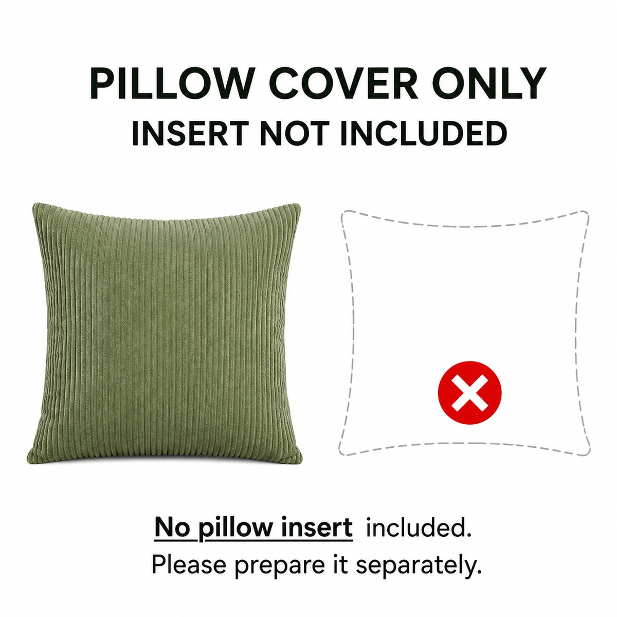 couvre lit velours côtelé vert olive simple 45cm 45cm polyester zip caché doux