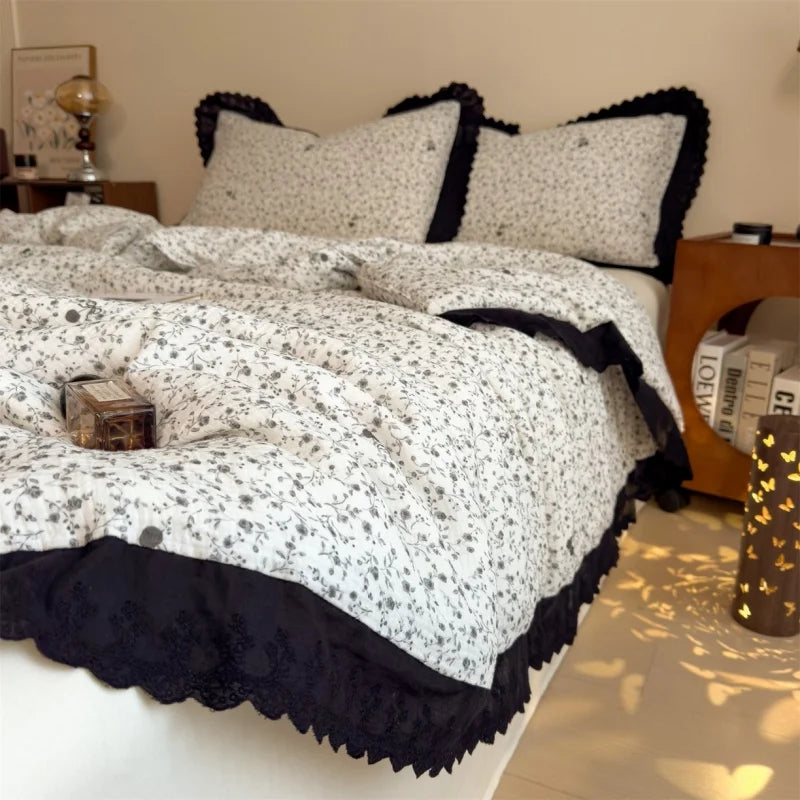 couverture d'été coton froissé motif papillons beige noir vintage lit 150x200cm machine laver