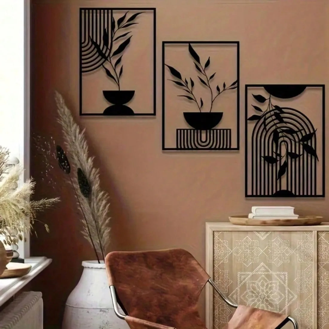 tableaux métalliques abstraits noirs moderne minimaliste intérieur extérieur lignes ondulées chambre salon