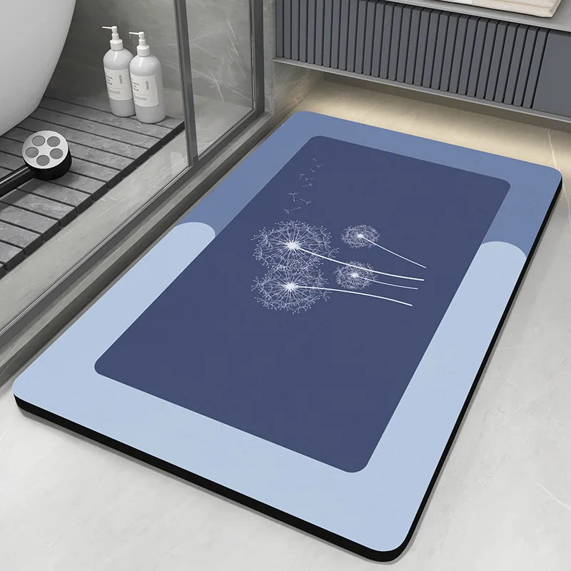 tapis bain antidérapant diatomite bleu gris moderne lavable fleurs animaux