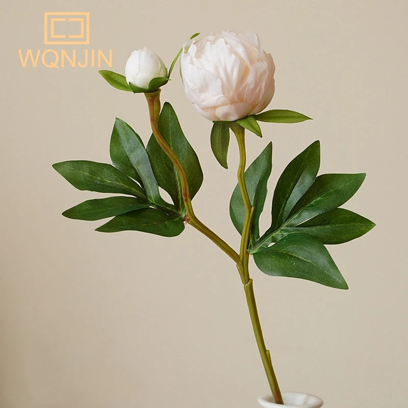 pivoines artificielles soie rose blanc vert décoration maison mariage anniversaire transparent vase