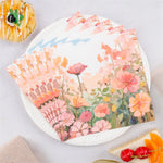 serviettes rose fleurs feuilles tissu festif opalescent pack 40 pièces 16.5cm 16.5cm illustration naturelle