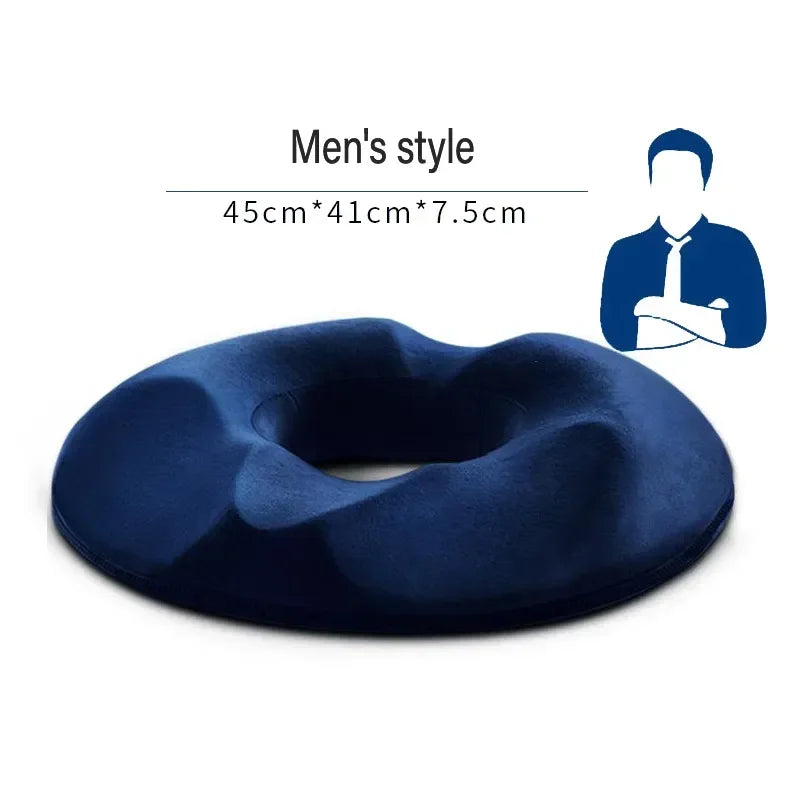 coussin réhabilitation coccyx bleu foncé mousse mémoire forme polyester coton anti dérapant fermeture glissière