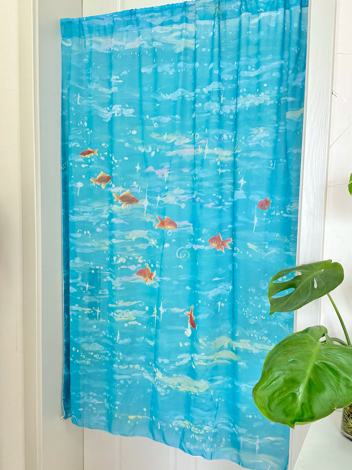rideau moderne poissons dorés bleu clair abstrait translucide fenêtre maison 180x250cm