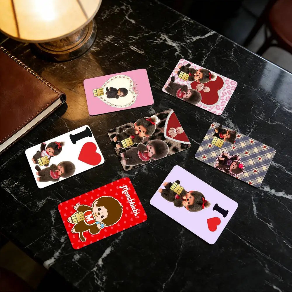 autocollants cartes visite illustration animée monchhichi coeurs géométriques réutilisables étanches single piece package
