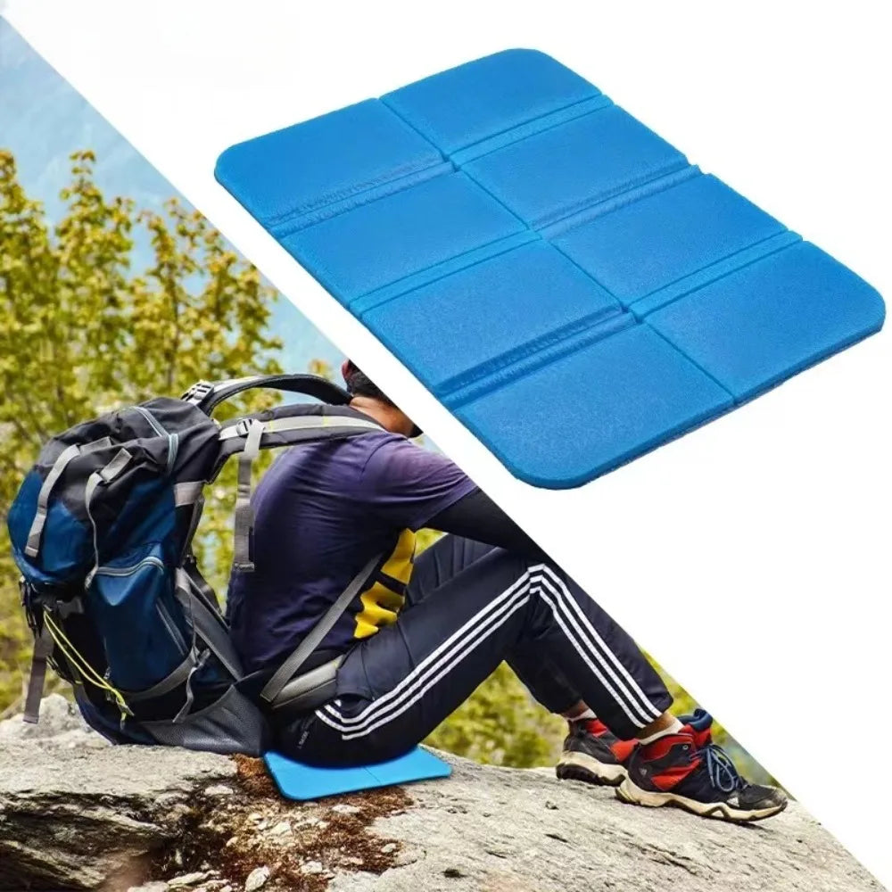 coussin camping bleu plié imperméable mousse pe pvc plissé extérieur pique nique randonnée