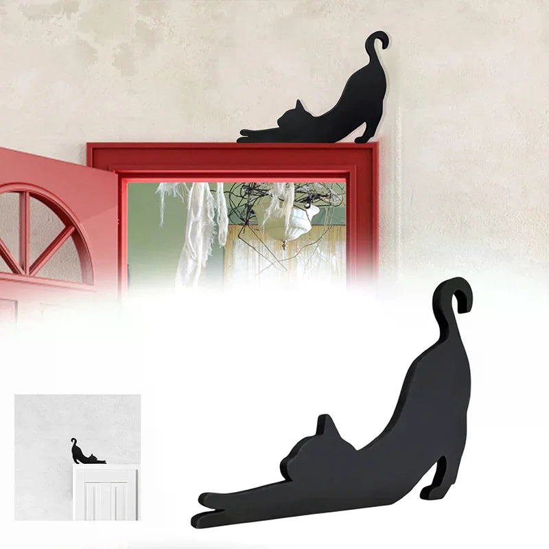 décoration murale adhésive silhouette chat noir minimaliste porte chambre maison
