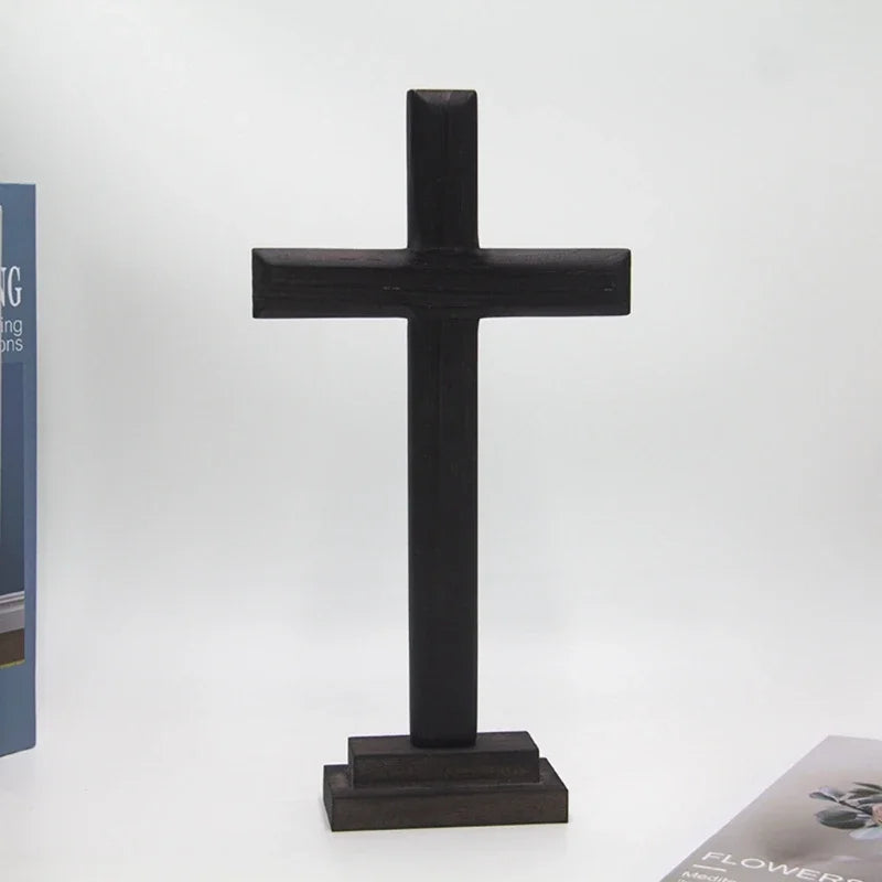 croix décorative bois noir simple minimaliste table murale autel chapelle prière