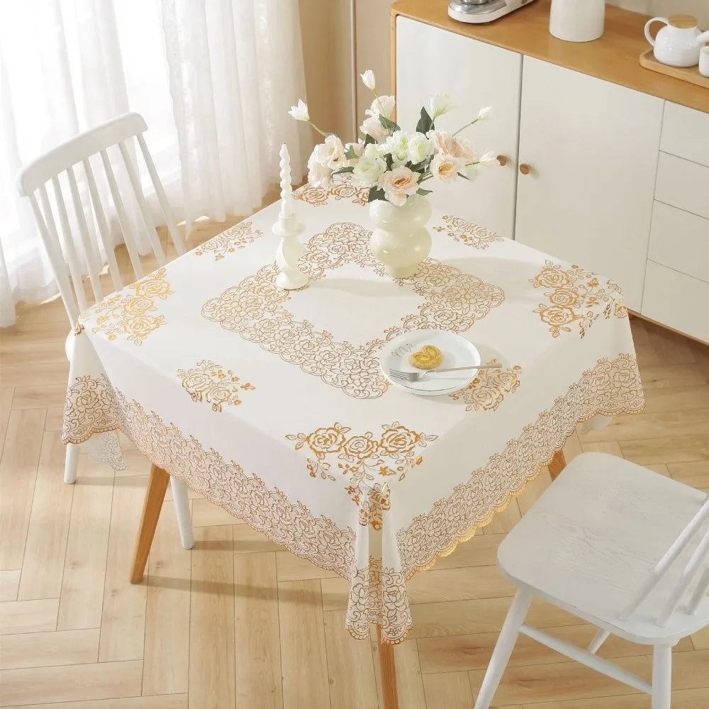 nappe table blanche dorée floral élégante réutilisable coton polyester 134cm 134cm farmhouse modernescriçãoption
