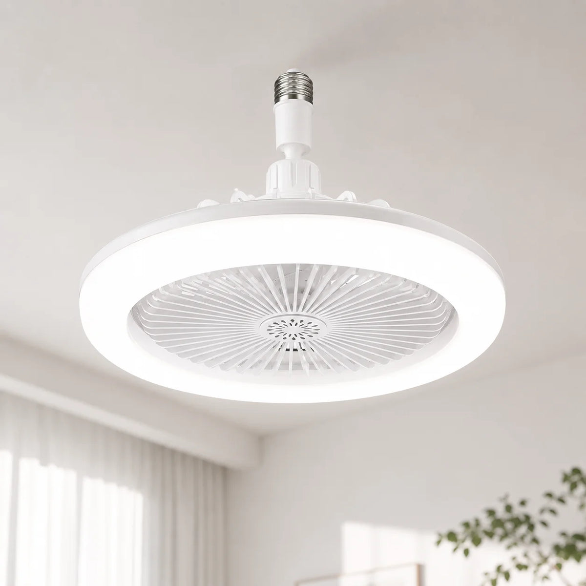 ventilateur blanc moderne grille ventilation lampe led rotative e27