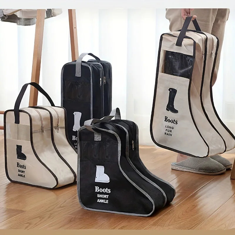sac rangement chaussures noir beige pratique moderne anti poussière réutilisable poignée amovible fermeture glissière